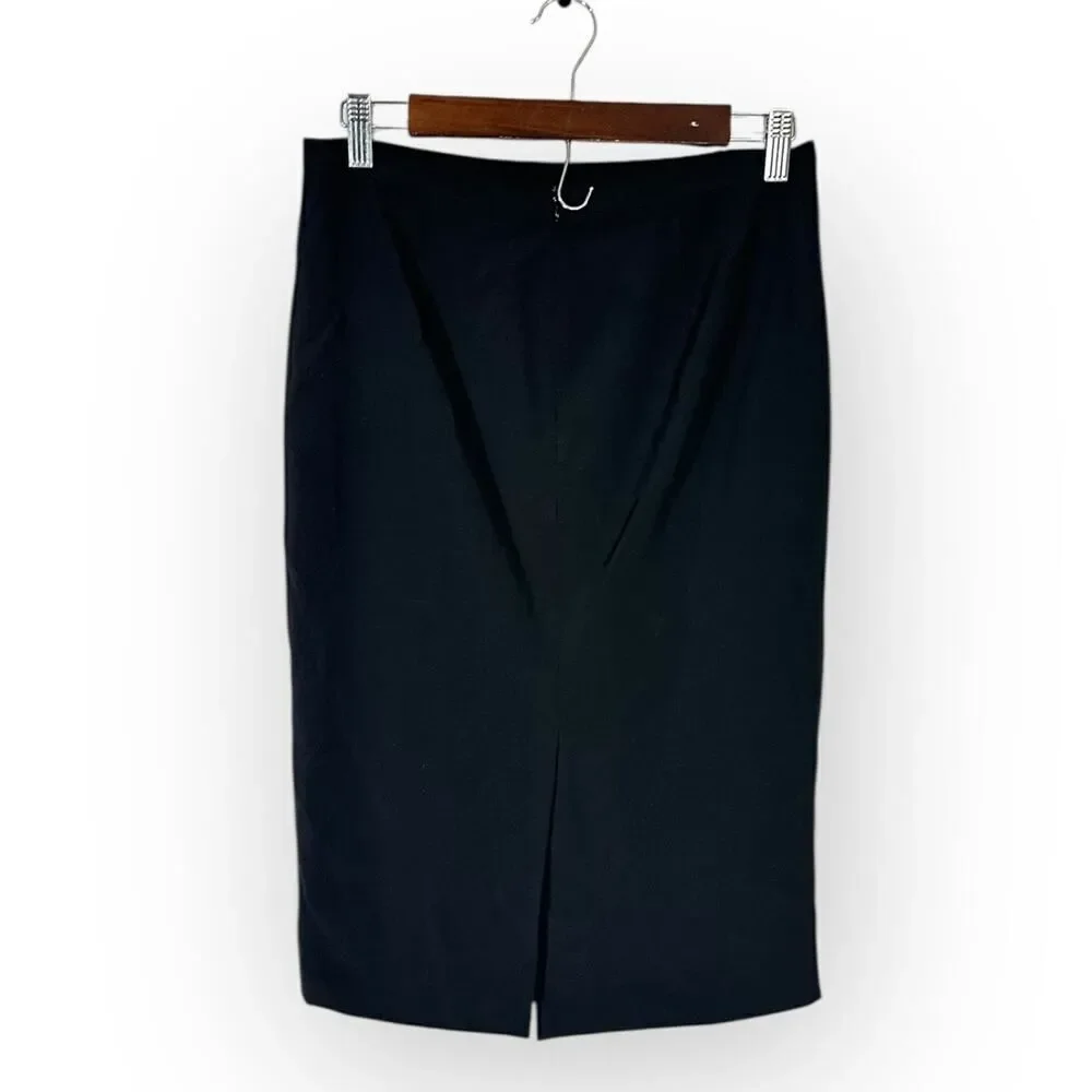 Jean Paul Gaultier Femme Pencil Skirt Women's 6 Black Wool Silk Knee Length Slit
